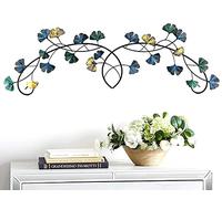 Bellaa Metal Wall Art Flower Ginkgo Leaf Abstract Blue Scroll Hanging Celtic 3D Sculpture Boho Home Decor Outdoor Farmhouse Rustic Japanese Style Golden Blue Turquoise