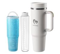 Bellababy Portable Breast Milk Cooler Bottle for Outdoor, 24H+ 360° All-Round Cooling Breast Milk Chiller with 18oz BPA-Free Bottle, Multi-Use 50oz Insulated Tumbler with Handle & Straw (beige, Large)