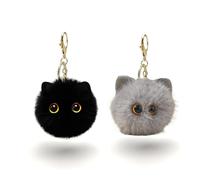 BellaBlend 2 pcs black cat keyring, cute plush cat bag charm with pompom, car key accessory for handbags, backpacks and purses