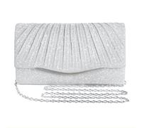 BellaBlend Glittering Clutch Handbag for Women, Elegant Evening Bag for Weddings, Cocktails, Parties & Festive Events, With Detachable Shoulder Chain, Versatile as a Clutch (Silver)