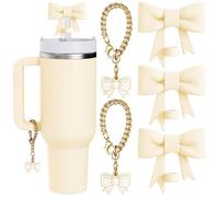BellaBlend Kompatibel mit Cup Zubehör - 3 Teile 10 mm Bow Straw Topper Kompatibel mit Cup Strohdeckel, 2 Stück White Bow Charms für 30 &40 oz Tumbler mit Griff