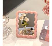 BellaBlend Kosmetikspiegel in wave form, portable, foldable, cute travel makeup mirror for standing, hanging, 17 x 13 cm, home decoration (Pink)