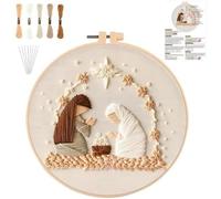 BellaBlend Krippenmotiv Embroidery Kit, Christmas Cross Stitch Set, DIY Embroidery Kit for Adults with Pattern, Cotton Threads, Needles, Instructions, 20 cm Frame, for Home Decoration (Nativity)