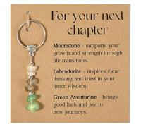 BellaBlend Kristall Keychain Neuanfang Luck Charm Gift for Teachers Job Change Separation Retirement with Moonstone Labradorite Green Aventurine
