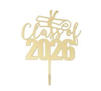 BellaBlend Mirror Acrylic Cake Topper 'Class of 2026', Congratulations Cake Toppers for Graduation - Gold Glitter Decor for Celebration