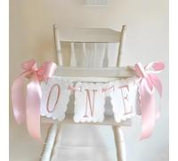 BellaBlend Rosa und Weiße Schleifen-EINS High Chair Banner for Girls, First Birthday High Chair Decoration, Sweet Pink Bow 1st Birthday Decorations
