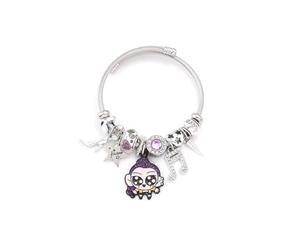BellaBlend Witch Idol Bracelet - K-Pop-inspired bracelet with purple character and crystal charms - Open stainless steel bracelet for women, fans & collectors