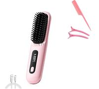 Bellabrush Pro Hair Straightener Brush, Portable Heated Hair Comb, Pink