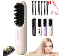 BellaBrush Pro Thermal Hair Straightener Brush for All Hair Types (Beige)