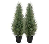 Bellacat 3ft(90cm) Artificial Topiary Trees Outdoor UV Resistant, 35in Fake Cypress Tree with Full & Realistic Leaves, Faux Cedar Tree for Proch Patio Front Door Deck Balcony Yard Decor, 2 Pack