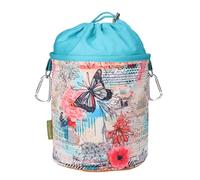 bellaCott Portable Clothes peg Bag Butterfly - Ø18 x 31 cm, 100% Cotton, with Drawstring & carabiners, Colourful Storage Bag for Household, Garden & Camping