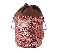 bellaCott Portable Clothes peg Bag for Hanging, Cotton with 2 Sturdy Carabiner Hooks, Drawstring Closure and Metal Stopper for Storing Clothes pegs, Ø 17 cm x 28 cm, Design: Brown Leopard