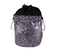 bellaCott Portable Clothes peg Bag for Hanging, Cotton with 2 Sturdy Carabiner Hooks, Drawstring Closure, Metal Stopper for Storing Clothes pegs, Ø 17 cm x 28 cm, Design: Black Leopard