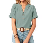 BellaDila Womens Eyelet Tops Spring Summer Short Sleeve Button Down T Shirts V Neck Casual Cute Tunics Blouses for Women 2025