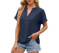 BellaDila Womens Eyelet Tops Spring Summer Short Sleeve Button Down T Shirts V Neck Casual Cute Tunics Blouses for Women 2025