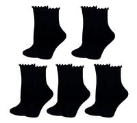 Bellady Cute Ruffle Socks for Women, Funny Cotton Crew Socks, Frilly Ankle Socks Women 5 Pairs, Black, One size