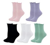 Bellady Cute Ruffle Socks for Women, Funny Cotton Crew Socks, Frilly Ankle Socks Women 5 Pairs, Green, One size