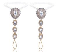 Bellady Foot Jewelry Barefoot Sandals for Women, Pearl Ankle Chain Bracelet Feet Jewelry with Rhinestone, Beach Wedding Footless Sandals 2 Pieces gold