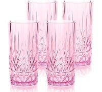BELLAFORTE Shatterproof Tritan Plastic Drinking Glasses, Set of 4, 18oz - Myrtle Beach Tall Tumbler, Unbreakable Plastic Glasses for Parties, Gifting, New Year - BPA Free - Dishwasher Safe - Pink