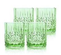 BELLAFORTE Shatterproof Tritan Plastic Short Tumbler, Set of 4, 13oz - Myrtle Beach Unbreakable Crystal Cut Old Fashioned Drinking Glasses for Whiskey - BPA Free - Dishwasher Safe - Green