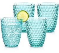 BELLAFORTE Shatterproof Tritan Plastic Short Tumbler, Set of 4, 385ml - Laguna Beach Drinking Glasses - Unbreakable Cups for Indoor and Outdoor Use - BPA Free - Dishwasher Safe - Blue