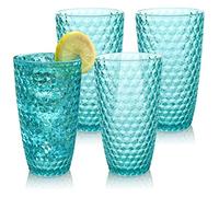 BELLAFORTE Shatterproof Tritan Plastic Tall Tumbler, Set of 4 Cups, 562ml - Laguna Beach Drinking Glasses - Unbreakable Drinking Glasses for Parties - BPA Free - Dishwasher Safe - Blue