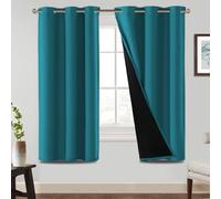 BellaHills 100% Blackout Curtains Eyelet Thermal Insulated Curtains for Living Room Heat and Full Light Blocking Window Treatments with Black Liner 2 Panels, 46 x 72 Inch, Turquoise Blue