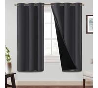 BellaHills 100% Blackout Curtains Eyelet Thermal Insulated Curtains for Living Room Heat and Full Light Blocking Window Treatments with Black Liner 2 Panels, 46 x 72 Inch, Charcoal Grey