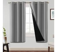 BellaHills 100% Blackout Curtains Eyelet Thermal Insulated Curtains for Living Room Heat and Full Light Blocking Window Treatments with Black Liner 2 Panels, 46 x 72 Inch, Dove Grey