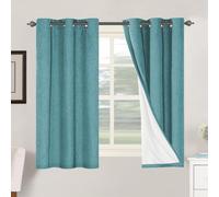 BellaHills 100% Blackout Curtains Faux Linen Eyelet Curtains for Bedroom Living Room Thermal Insulated Burlap Eyelet Curtain & Drapes 2 Panels, 46 x 54 Inch, Teal