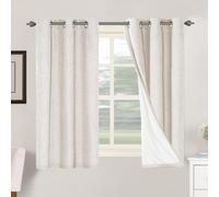 BellaHills 100% Blackout Curtains Faux Linen Eyelet Curtains for Bedroom Living Room Thermal Insulated Burlap Eyelet Curtain & Drapes 2 Panels, 46 x 54 Inch, Ivory
