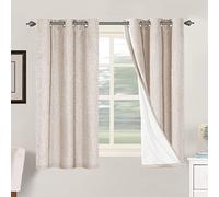 BellaHills 100% Blackout Curtains Linen Textured Blackout Curtains for Bedroom Full Light Blocking Thermal Insulated Curtain Panels Energy Saving with White Liner, 2 Panels, 46 x 54 Inch, Natural