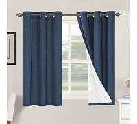 BellaHills 100% Blackout Curtains Faux Linen Eyelet Curtains for Bedroom Living Room Thermal Insulated Burlap Eyelet Curtain & Drapes 2 Panels, 46 x 54 Inch, Navy