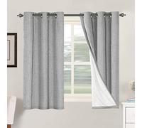BellaHills 100% Blackout Curtains Faux Linen Eyelet Curtains for Bedroom Living Room Thermal Insulated Burlap Eyelet Curtain & Drapes 2 Panels, 46 x 54 Inch, Dove Grey