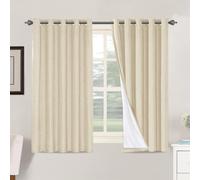 BellaHills 100% Blackout Curtains for Bedroom Eyelet Linen Curtains for Living Room with White Coating Back Grommet Thermal Insulated Curtain 2 Panels, 66 x 54 Inch, Bleached Sand