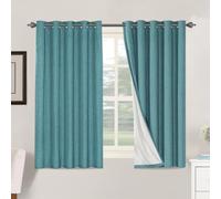 BellaHills 100% Blackout Curtains for Bedroom Eyelet Linen Curtains for Living Room with White Coating Back Grommet Thermal Insulated Curtain 2 Panels, 66 x 54 Inch, Teal