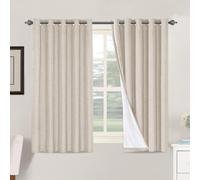 BellaHills 100% Blackout Linen Curtains for Bedroom - Eyelet Faux Linen with White Liner Grommet Thermal Insulated, 2 Panels Set, 66 x 54 Inch, Natural