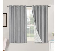 BellaHills 100% Blackout Curtains for Bedroom Eyelet Linen Curtains for Living Room with White Coating Back Grommet Thermal Insulated Curtain 2 Panels, 66 x 54 Inch, Dove Grey