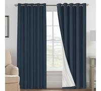 BellaHills 100% Blackout Curtains for Bedroom Eyelet Thermal Insulated Linen Textured Curtains Heat and Full Light Blocking Drapes Living Room Curtains 2 Panels Set, 66 x 90 Inch, Navy