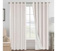 BellaHills 100% Blackout Curtains for Bedroom & Living Room, Eyelet Thermal Insulated Linen Textured Curtains, Heat & Full Light Blocking Drapes, 2 Panels Set, 66 x 90 Inch, Ivory