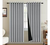 BellaHills 100% Blackout Curtains for Bedroom Thermal Faux Linen Curtain for Living Room Burlap Textured Eyelet Curtains & Drapes, 2 Panels, 90 x 90 Inch, Heather Grey