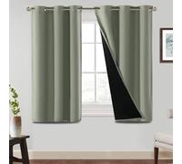 BellaHills 100% Blackout Curtains for Bedroom Thermal Insulated Blackout Curtain Heat and Full Light Blocking Eyelet Curtains for Living Room with Black Liner 2 Panels, 46 x 54 Inch, Light Sage