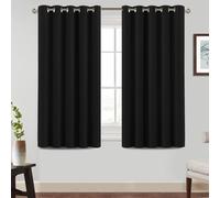 BellaHills 100% Blackout Curtains for Bedroom Thermal Insulated Blackout Curtains Heat and Full Light Blocking Eyelet Curtains for Living Room with Black Liner 2 Panels, 66 x 54 Inch, Black