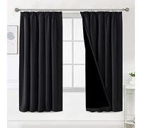 BellaHills 100% Blackout Curtains for Bedroom Thermal Insulated Curtains & Drapes Blackout Curtain Pencil Pleat Curtain for Living Room with Black Liner 2 Panels Set, 46 x 72 Inch, Black