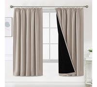 BellaHills 100% Blackout Curtains for Bedroom Thermal Insulated Curtains & Drapes Blackout Curtain Pencil Pleat Curtain for Living Room with Black Liner 2 Panels Set, 46 x 72 Inch, Natural Sand