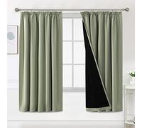 BellaHills 100% Blackout Curtains for Bedroom Thermal Insulated Curtains & Drapes Blackout Curtain Pencil Pleat Curtain for Living Room with Black Liner 2 Panels Set, 46 x 72 Inch, Light Sage