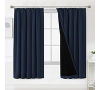 BellaHills 100% Blackout Curtains for Bedroom Thermal Insulated Curtains & Drapes Blackout Curtain Pencil Pleat Curtain for Living Room with Black Liner 2 Panels Set, 46 x 72 Inch, Navy
