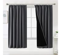 BellaHills 100% Blackout Curtains for Bedroom Thermal Insulated Curtains & Drapes Blackout Curtain Pencil Pleat Curtain for Living Room with Black Liner 2 Panels Set, 46 x 72 Inch, Charcoal Grey