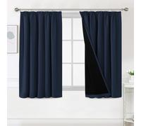 BellaHills 100% Blackout Curtains for Bedroom Thermal Insulated Curtains & Drapes Blackout Curtains Pencil Pleat Curtains for Living Room with Black Liner 2 Panels Set, 46 x 54 Inch, Navy