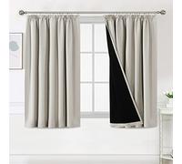 BellaHills 100% Blackout Curtains for Bedroom Thermal Insulated Curtains & Drapes Blackout Curtains Pencil Pleat Curtains for Living Room with Black Liner 2 Panels, 46 x 54 Inch, Pumice Stone
